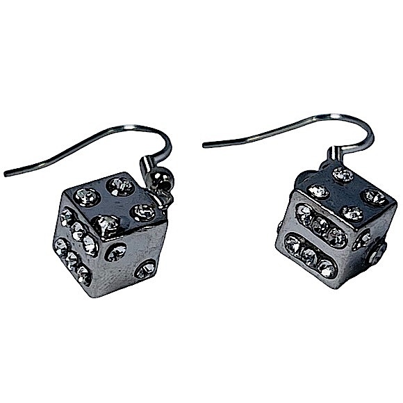 Dice dangly earrings sparkly silver with rhinestones NEW - Picture 4 of 6